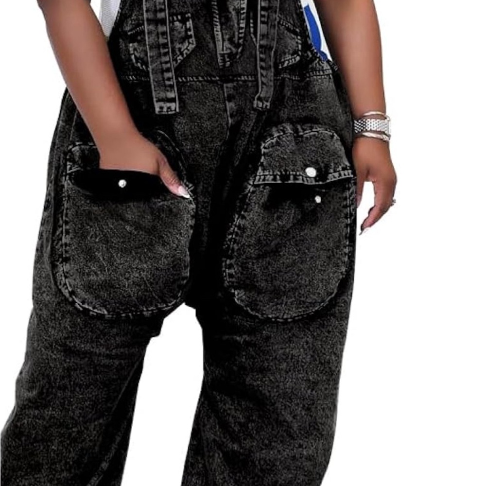 Black Distressed Relaxed Fit Overalls